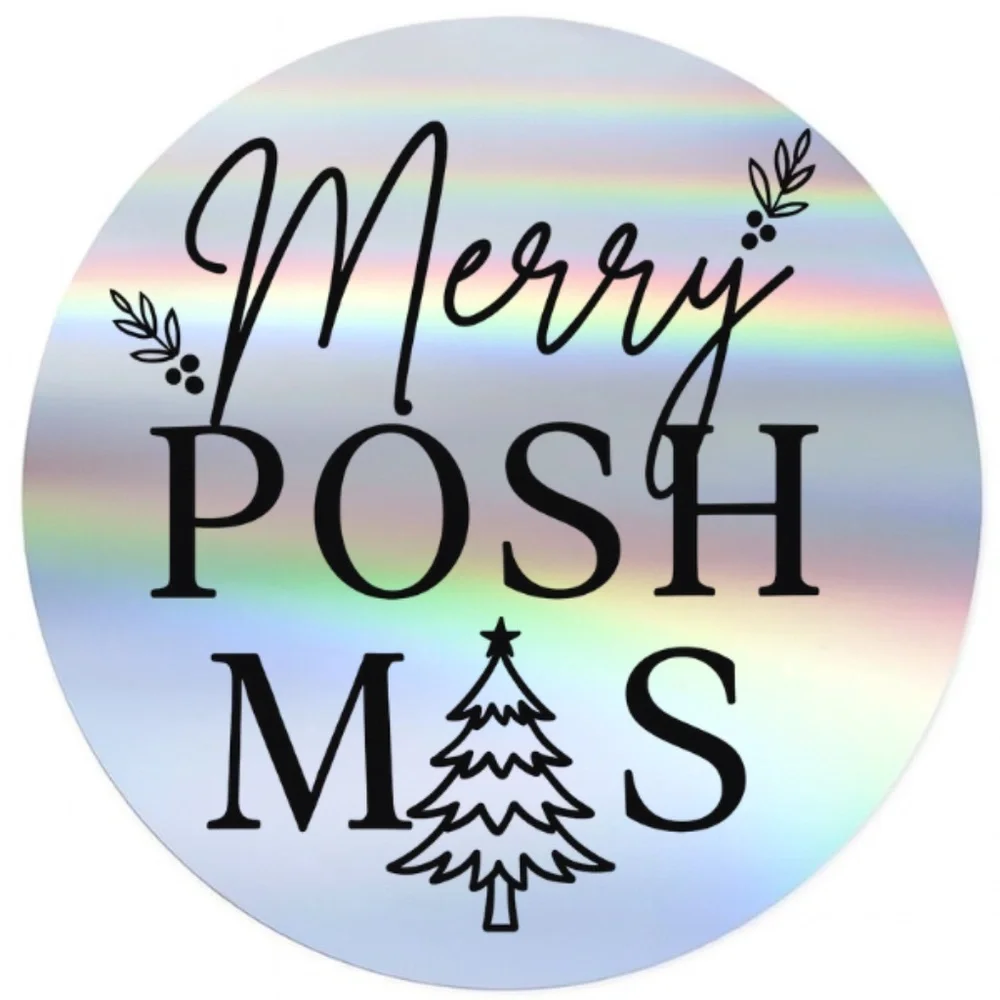 Merry Poshmas Stickers – 2” Round Labels, 3 Colors Available, Pack of 100